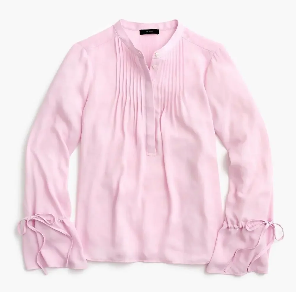 J. Crew Pink Tie Sleeve Pleated Blouse Size Small NWT